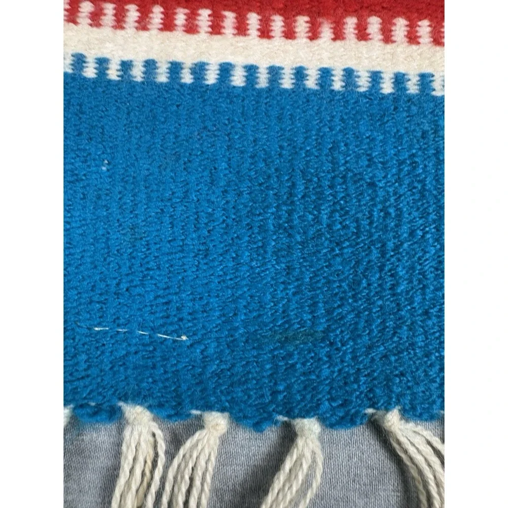Americraft Inc Mexican Thunderbird Wall Hanging Rug Blue Acrylic 10x21 Fringe